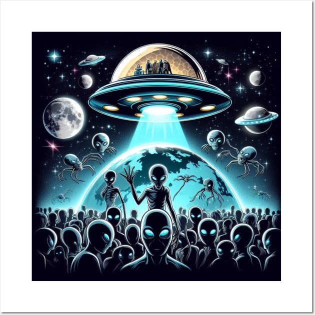 Grey Aliens in a UFO Wall Art by LloydLegacy2020